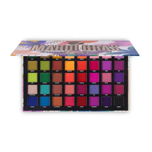 W7 Paleta de pigmentos prensados Mardi Gras - 40 colores de fiesta de alto impacto - Maquillaje audaz impecable de larga duración
