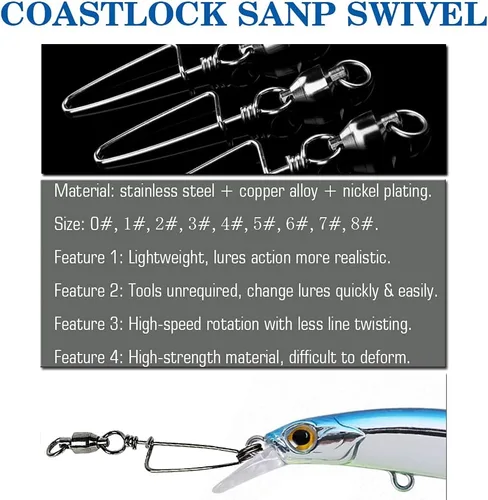 Vista 2 de AMYSPORTS Conector de Pesca para Agua Salada Giratorio con Broche de Alta Resistencia Giratorios para Agua Dulce con Rodamiento de Bolas Giratorios