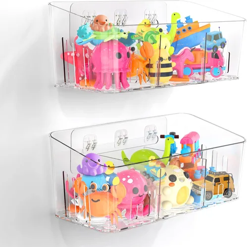 Lysam Almacenamiento de juguetes de baño, 2 paquetes, soporte grande para juguetes de baño con 3 compartimentos, organizador de juguetes de bañera