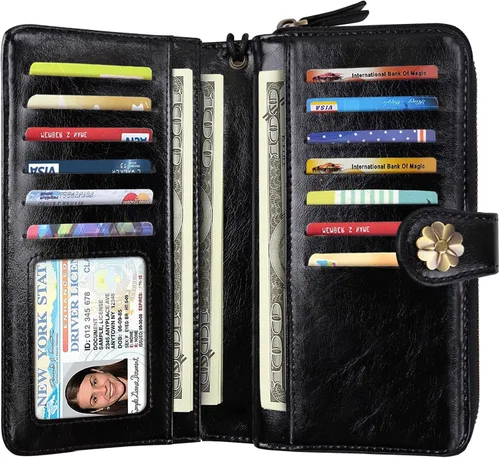 Vista 2 de Carteras para mujer, soporte de múltiples tarjetas, cartera de embrague, organizador de tarjetas, monedero para mujer con correa de muñeca