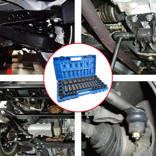 Vista 8 de MacWork 39 piezas Juego de llaves de impacto de 1/2 pulgada, acero CR-V estándar y profundo, SAE, de 3/8" a 1-1/2", junta universal de 1/2", diseño