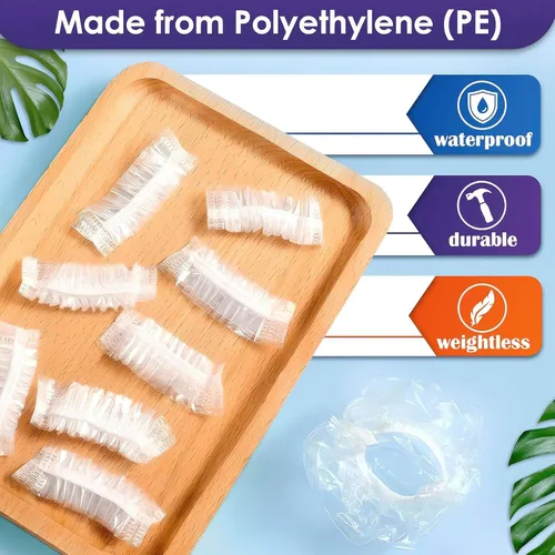 Vista 3 de 100 piezas de cubiertas para los oídos para la ducha - Cubiertas desechables para los oídos para secador de pelo - Fácil de estirar, resistente al