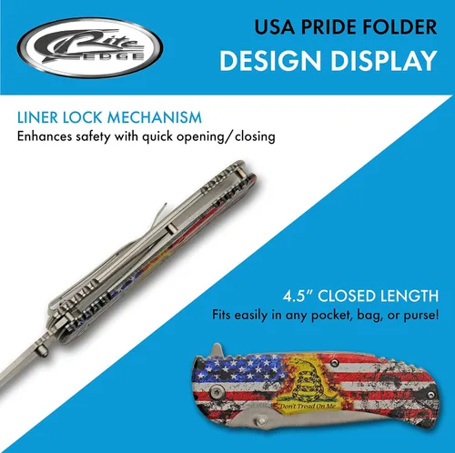 Vista 4 de SZCO Supplies Cuchillo plegable EDC de 8 pulgadas con mango de acero USA Pride ABS Liner Lock Assisted Open Utility EDC con funda, rojo, blanco