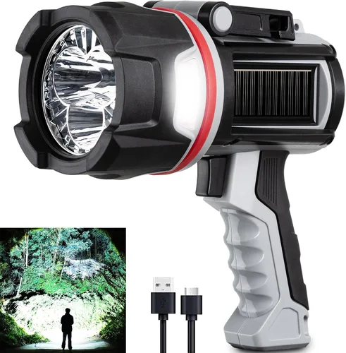 Linterna Reflector Recargable, Súper Brillante 200000 Lúmenes de Larga Duración Luz de Mano Reflector LED para Caza, Navegación y Campismo