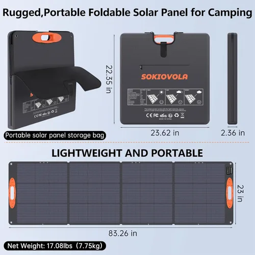 Vista 2 de SOKIOVOLA N-Type 16BB 220W Panel solar portátil para EF/Jackery/Bluetti/Anker Estación de energía, Panel solar plegable impermeable IP68 ETFE 25%