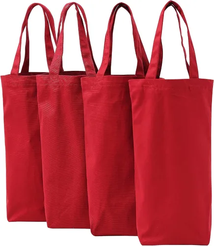 Vista 10 de Bolsa de vino, 10 x 7 x 2 pulgadas, 4 bolsas reutilizables de lona de algodón con etiqueta de cordón 100% Cotton, Canvas Carrier Wine Bags,10x7x2