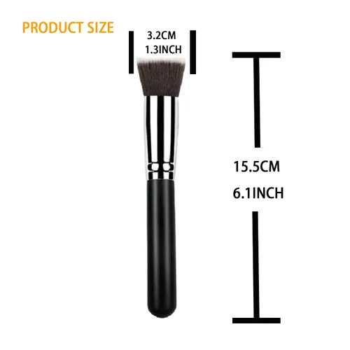 Vista 6 de Brocha de base plana Kabuki, herramienta cosmética suave de alta calidad, color negro