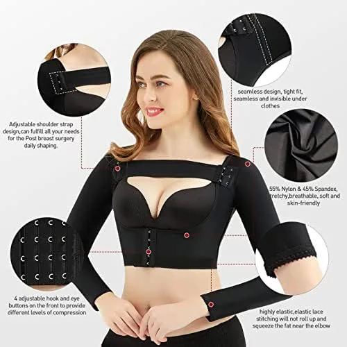 Vista 5 de Modeladora de la parte superior del brazo postquirúrgico, mangas de compresión más delgadas, corrector de postura, moldeadora para mujer