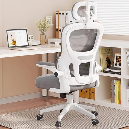 Vista 2 de Swivel Gaming Chair Ergonomic High Back Mesh Office Chair with Flip-Up Armrests, Removable Headrest and Elastic Lumbar Support, Space-Saving Design