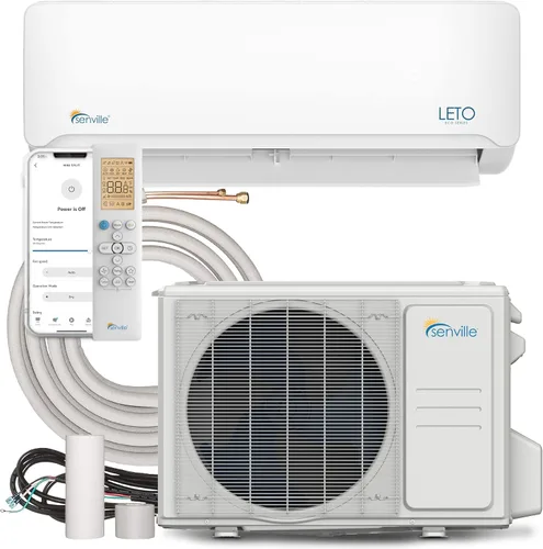 Senville LETO Series Mini Split - Bomba de calor de aire acondicionado, 9000 BTU 110/120 V, inversor, funciona con Alexa, SEER2 21.5, color blanco