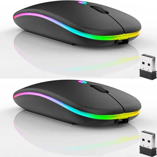 Vista 10 de Paquete de 10 ratones inalámbricos Bluetooth, LED de doble modo recargable, silencioso y delgado, portátil (receptor BT5.2+USB), mouse