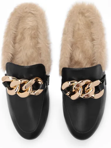 Vista 3 de DREAM PAIRS Mules para mujer, zapatos planos, cómodos, sin cordones, con puntera cerrada, mocasines con cadena sin espalda para mujer