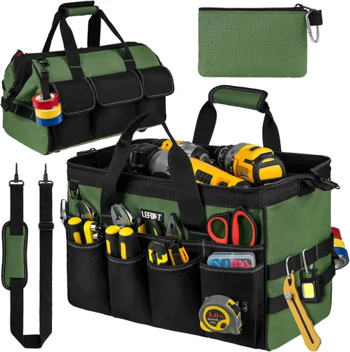 Bolsa de herramientas, bolsa de herramientas resistente de 16 pulgadas para hombres, organizador de caja de herramientas con 27 bolsillos, bolsa de