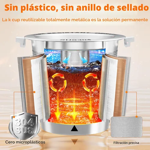 Vista 2 de Paquete de 2 tazas K reutilizables para Keurig, cápsulas de café de acero inoxidable para cafetera Keurig de 1 punta, sin junta de sellado,