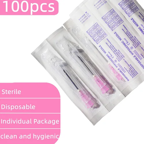 Vista 3 de Paquete de 100 unidades de aguja de inyección estéril desechable de 18 Ga, 1 pulgada, con tapa para accesorios de dispensación científica e