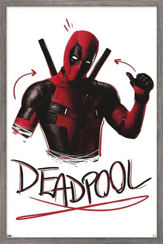 Trends International Marvel Deadpool Legacy - Póster de pared con pulgares arriba, 14.72 x 22.37 pulgadas, versión enmarcada de madera de granero