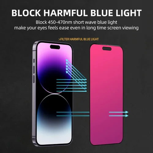 Vista 7 de EGKimBa Protector de pantalla de privacidad para iPhone 16 Plus, 15 Plus, 14 Pro Max, 6.7 pulgadas, vidrio templado con luz azul degradado - 2