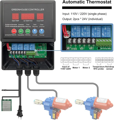Vista 2 de UYGALAXY Controlador inteligente de termostato de motor enrollable de invernadero para ventilación eléctrica con controlador automático