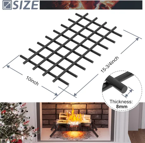 Vista 2 de Flamorrow Retenedor de brasas de rejilla para chimenea, rejilla de malla de acero resistente de 16 x 10 pulgadas para rejilla de chimenea, retenedor