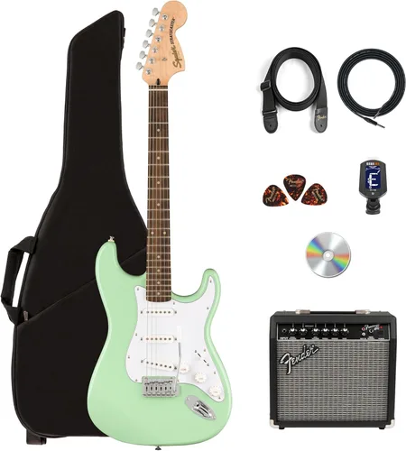 Vista 15 de Fender Squier Affinity Stratocaster HSS - Paquete Charcoal Frost Metallic con amplificador Frontman 10G, cable, funda, correa, púas, lecciones