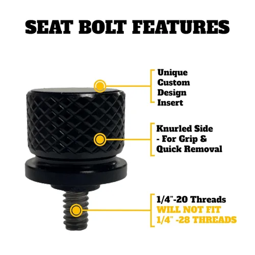 Vista 2 de Spread Eagle - Perno de asiento trasero de aluminio moleteado grande 1/4-20 para Harley Davidson 1996-2024+. Hecho a medida en los Estados Unidos