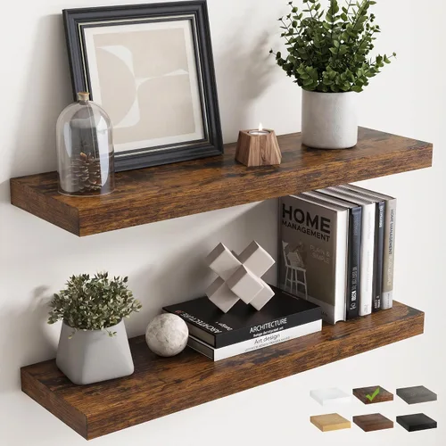 Vista 18 de 16 Inch Floating Shelves for Wall 2 Pack, 8"D Wood Grain Bathroom Shelves Acabado negro