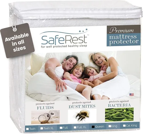 Vista 22 de SafeRest Sleepure - Protector de colchón impermeable tamaño individual derivado de viscosa de bambú - Ajustado con bolsillos elásticos - Funda