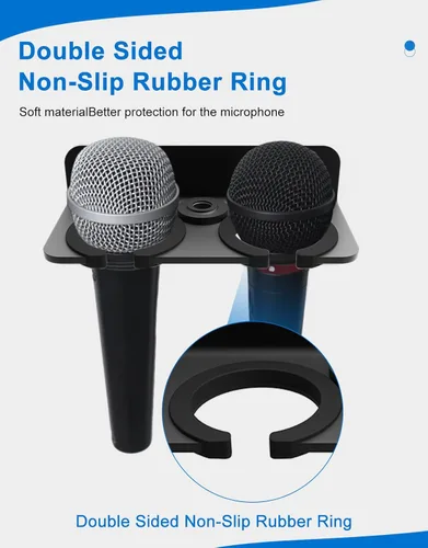 Vista 3 de Soporte para micrófono múltiple para colgar micrófonos dinámicos, con cable e inalámbricos, soporte de micrófono doble, acolchado de goma/montado