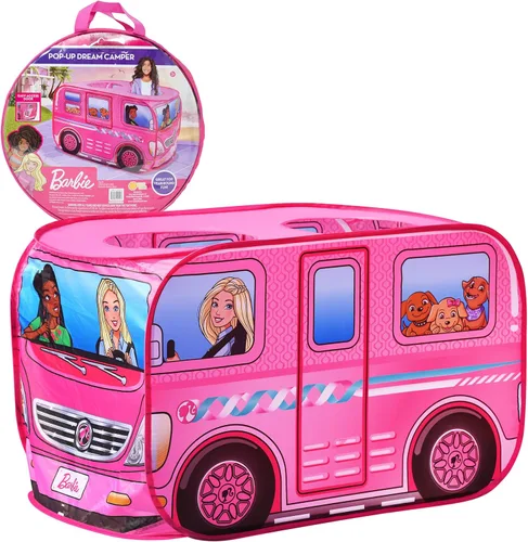 Barbie Camper Pop Up Play Tent – Se pliega para fácil almacenamiento con bolsa de transporte incluida | Exclusivo de Amazon – Sunny Days