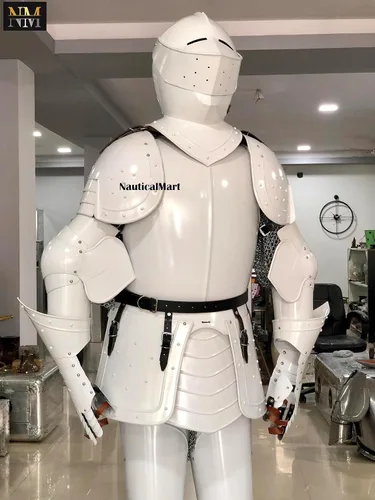 Vista 5 de NauticalMart Combate Armadura de cuerpo completo Caballero blanco Traje medieval usable de armadura