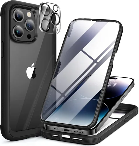 Vista 13 de Miracase Glass Series - Funda transparente para iPhone 14 Pro Max de 6.7 pulgadas, antigolpes, cuerpo completo, protector de pantalla de vidrio