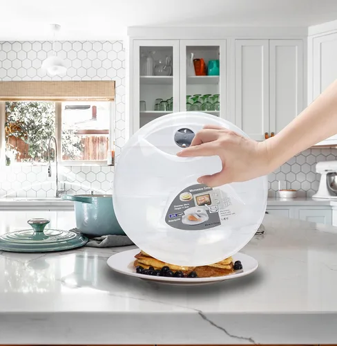 Vista 7 de Tapa grande para microondas contra salpicaduras para alimentos, cubierta de microondas con rejillas de ventilación de vapor, 3.8 cm, libre de BPA