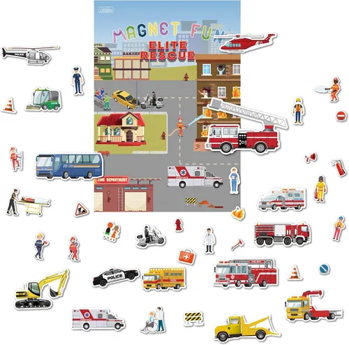 GRANDLMOON Tablero magnético portátil Elite Rescue Team Fire Fighting Camiones Policía Trauma e ingeniero (41 piezas)