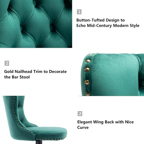 Vista 174 de Aoowow Juego de 2 taburetes de bar giratorios, taburetes de bar ajustables con respaldo de terciopelo copetudo, sillas de bar modernas tapizadas
