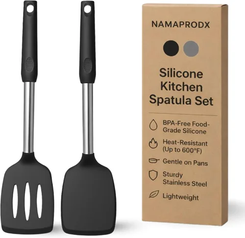 Juego de espátulas de silicona para cocina: Volteador resistente al calor y espátula de silicona ranurada para cocinar, utensilios de cocina no