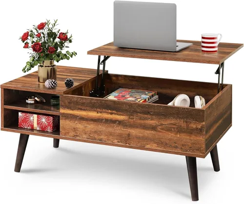 Vista 14 de WLIVE Mesa de centro con tapa elevable para sala de estar, mesa de centro pequeña con almacenamiento, estante ajustable y compartimento