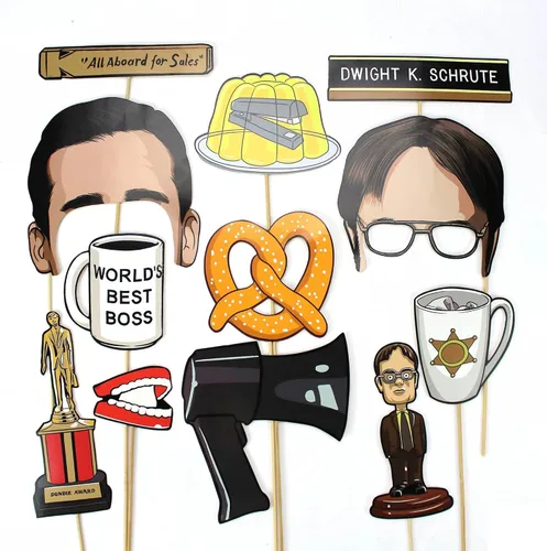 Dunder Mifflin Party Essentials: Juegos de oficina y divertidos accesorios para fotos (accesorios para cabina de fotos)