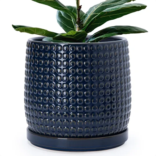 Vista 34 de Maceta de cuentas de cerámica con agujeros de drenaje y platillo