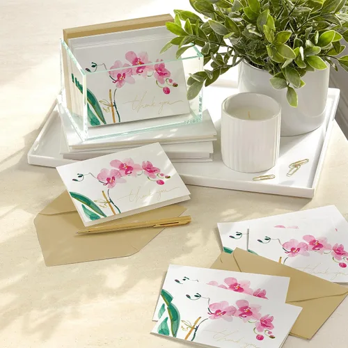 Vista 2 de Hallmark Pink Orchid Thank You Notes (20 Blank Cards with Envelopes) for Bridal Shower, Baby Shower, Wedding, Birthday