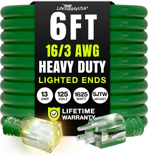 Vista 43 de Cable de extensión de 3 pies para interiores y exteriores 10/3 calibre Ultra resistente de 3 puntas SJTW, impermeable, cable de alimentación