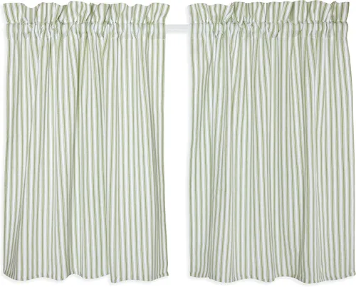 Cackleberry Home Juego de 2 cortinas de algodón tejido a rayas verdes y blancas de estragón de 28 pulgadas de ancho x 24 pulgadas de largo, color