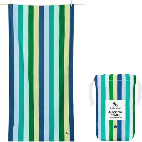 Vista 60 de Toalla de playa Dock & Bay - Secado rápido, sin arena - Compacta, ligera - 100% reciclada - Incluye bolsa - Cabaña - Bondi Blue - Extra grande