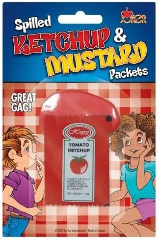 Broma de broma de paquete de ketchup derramado falso