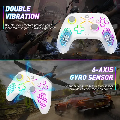 Vista 5 de LED Lighting 10ft Wired PC Controller for Xbox One, Xbox Series XS, Xbox One XS, PC Windows Wired Gamepad Support 3.5mm Headset Jack, RGB LED Light