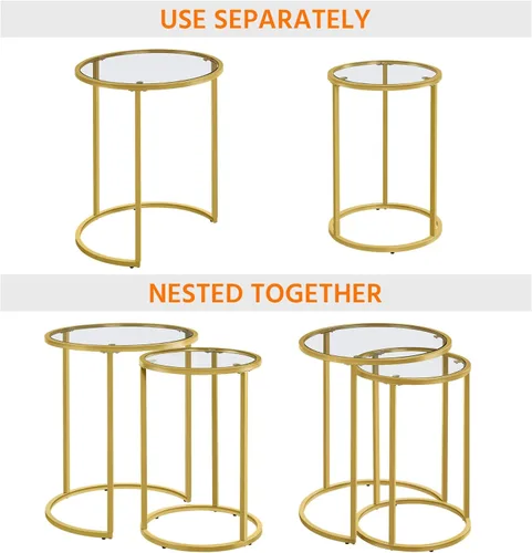 Vista 6 de Topeakmart Mesas auxiliares anidables, mesa auxiliar de decoración moderna, juego de 2 para sala de estar con superficie de vidrio templado