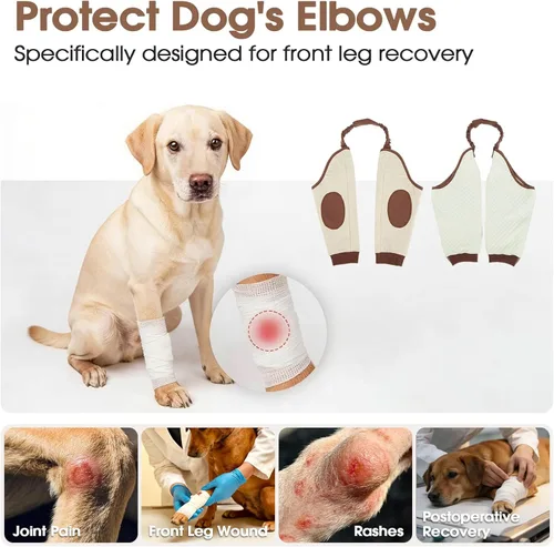 Vista 4 de DENTRUN Manga de pierna para cirugía de perro para patas delanteras, protector de rodilla para codo, manga para dejar de lamer, ajuste cómodo