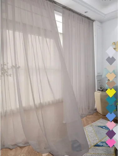 Vista 6 de L&TEC Cortinas transparentes beige para ventana, Beige