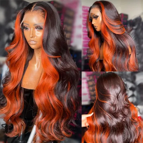 Vista 15 de Daphernew Pelucas de cabello humano ondulado sin pegamento, precortadas, densidad del 180 %, encaje frontal HD, color rojo cereza, peluca de cabello