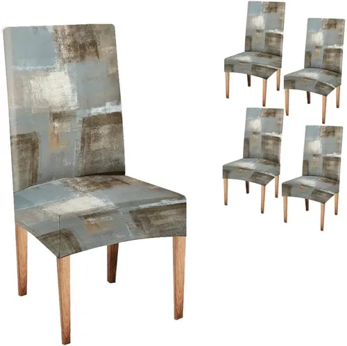 Vista 56 de TOMWISH Fundas para Sillas De Comedor 4, Fundas para sillas de comedor, pintura de arte abstracto, funda extraíble elástica de elastano para silla