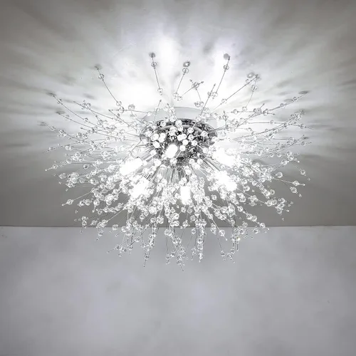 Vista 15 de HMVPL - Candelabro cromado de cristal, fuegos artificiales, moderno, mini, con 4 luces, lámpara colgante de techo, Sputnik, adecuado